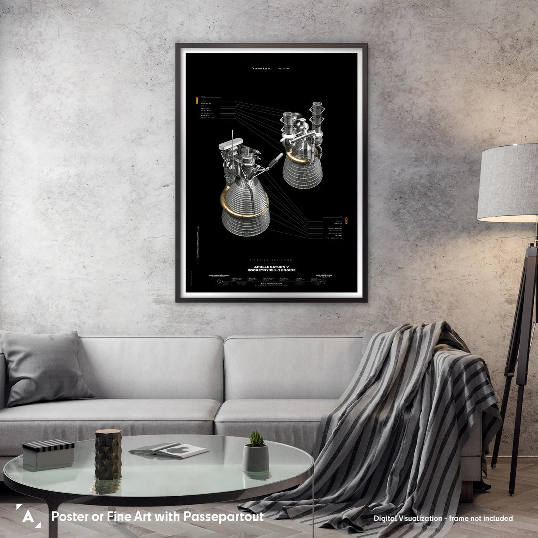 Apollo Saturn V Rocketdyne F-1 Engine Poster (Black Version)