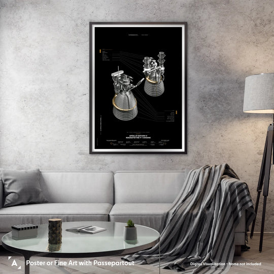 Apollo Saturn V Rocketdyne F-1 Engine Poster (Black Version)