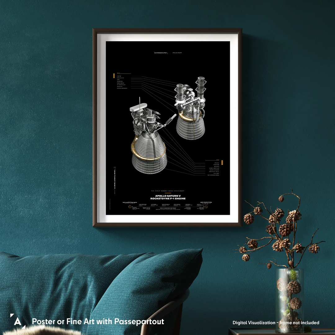 Apollo Saturn V Rocketdyne F-1 Engine Poster (Black Version)