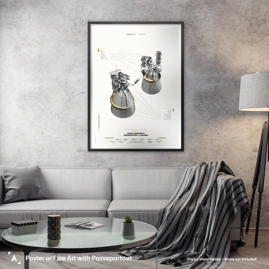 Apollo Saturn V Rocketdyne F-1 Engine Poster (White Version)