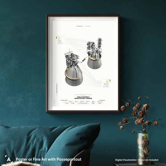 Apollo Saturn V Rocketdyne F-1 Engine Poster (White Version)