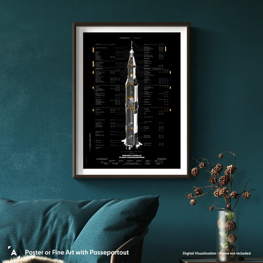 Saturn V Apollo Flight Configuration: Redesigned Black Poster