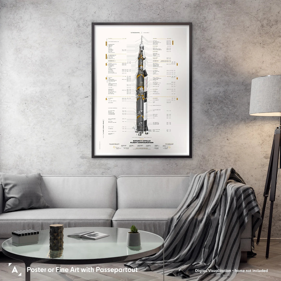 Saturn V Apollo Flight Configuration: Redesigned White Poster