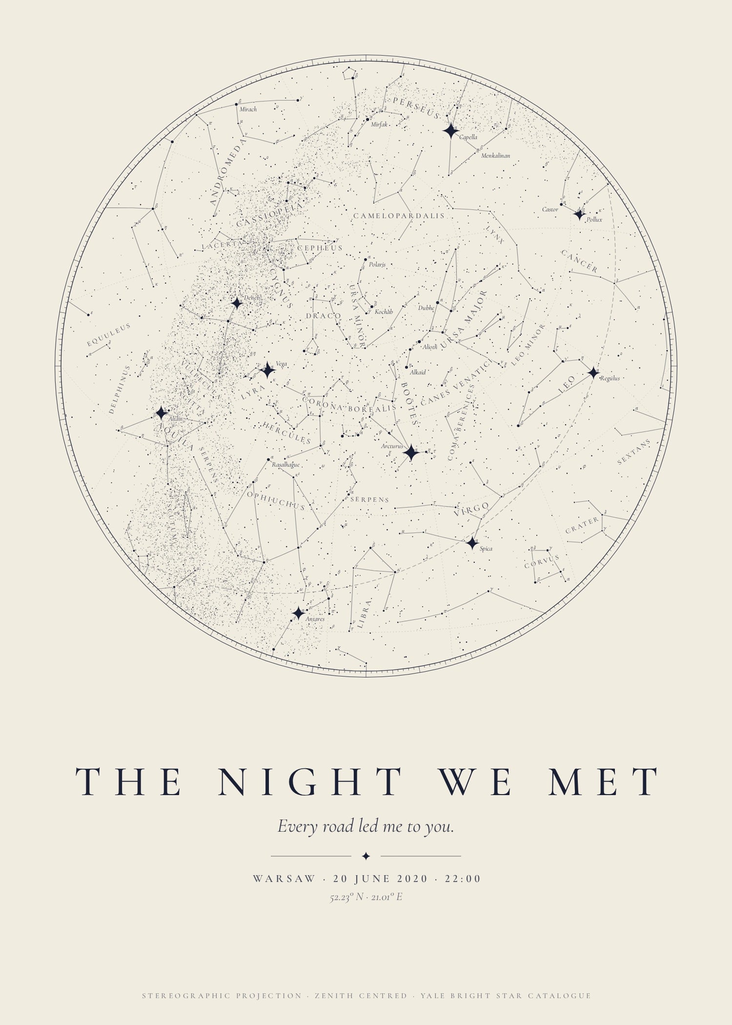 Engraved personalized star map — example design