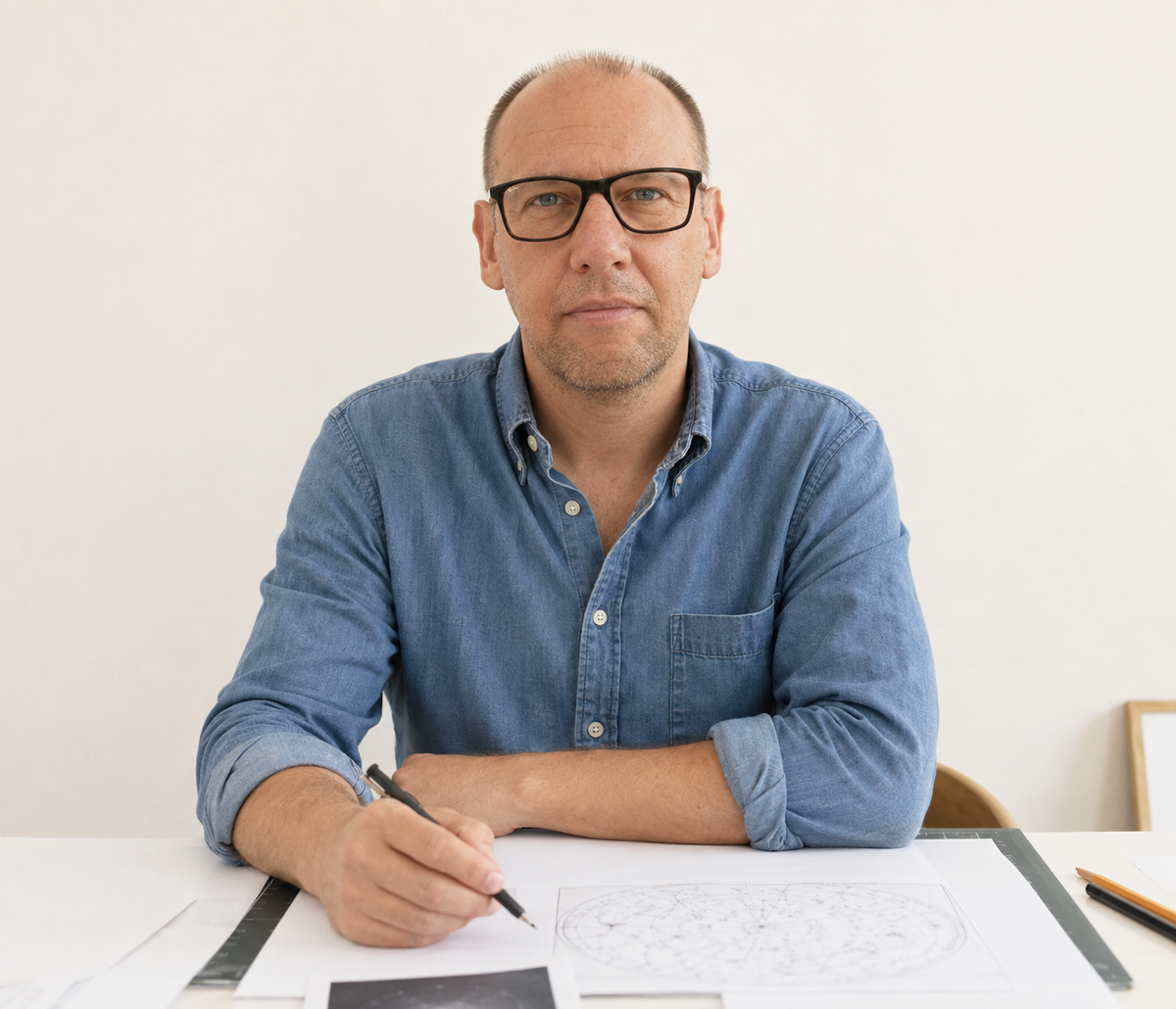 Adam Jesionkiewicz at his desk in the Astrography studio