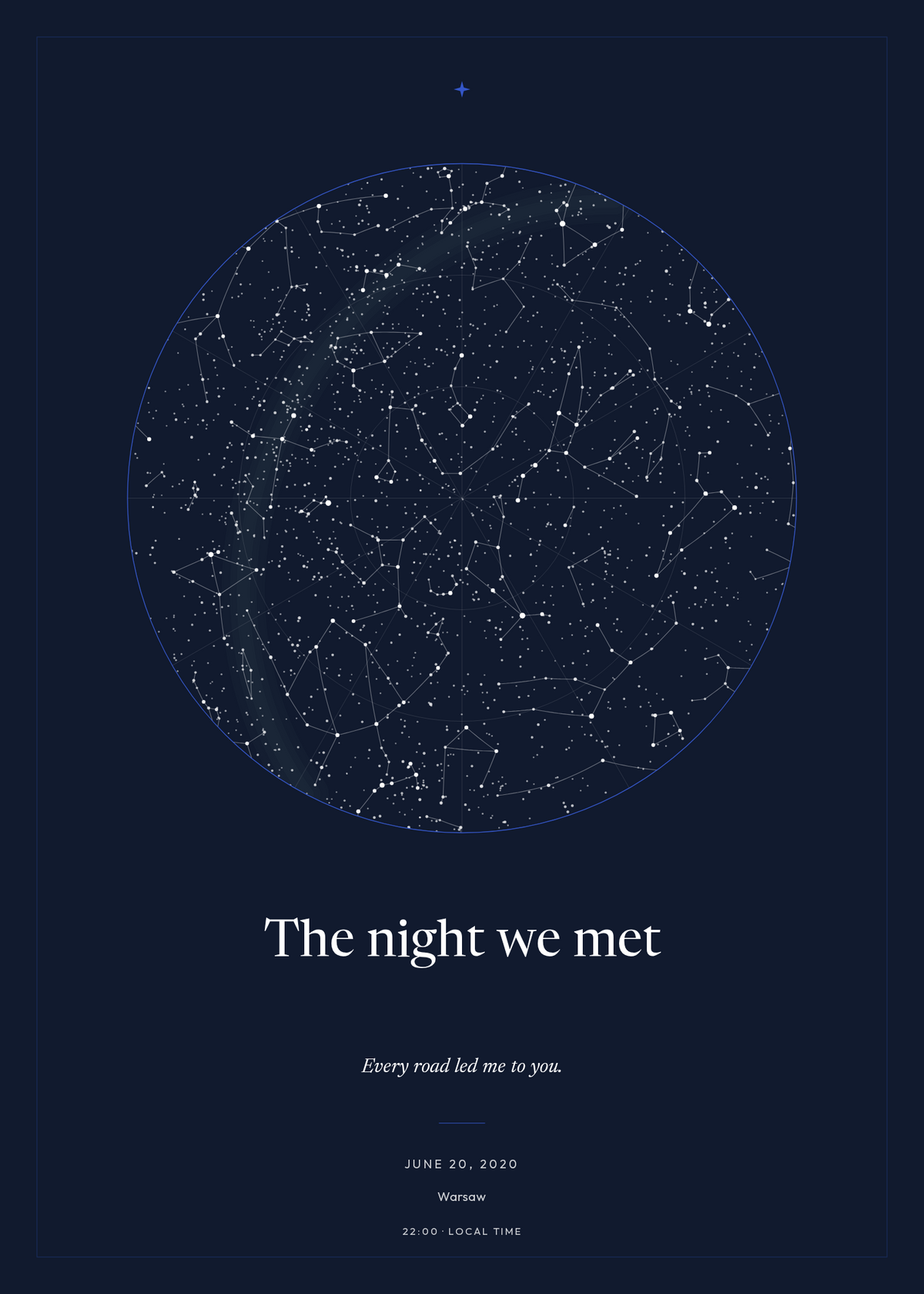 Minimal personalized star map — example design