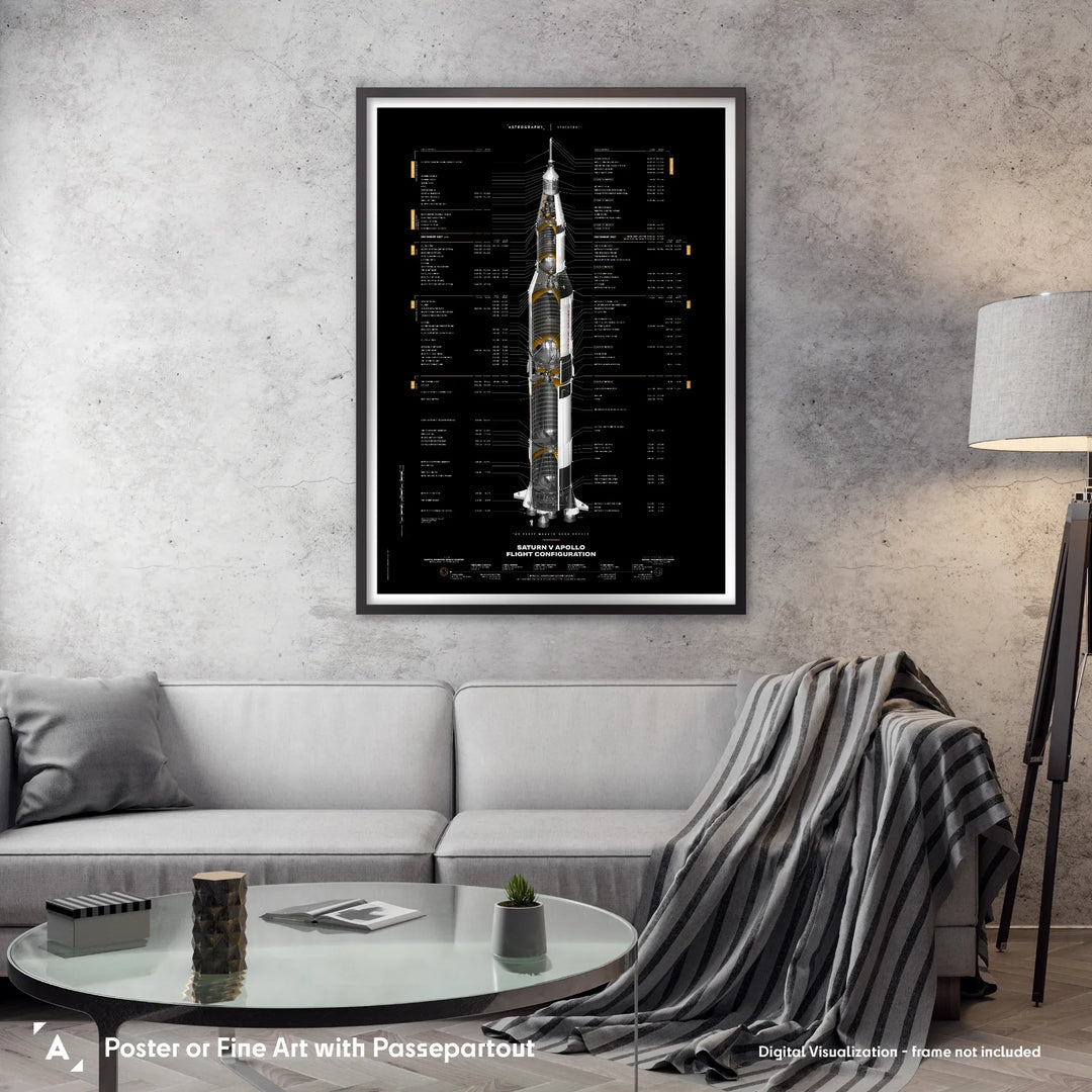Saturn V Apollo Flight Configuration: Redesigned Black Poster